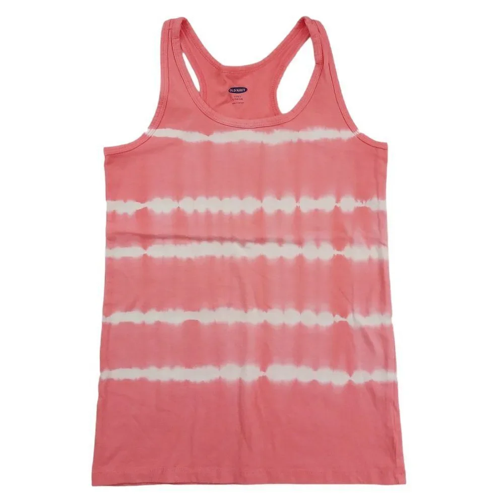 Old Navy Fitted Tank Top Set Of Two Girls Large 10-12 Pink Navy Tie Dye Stretch